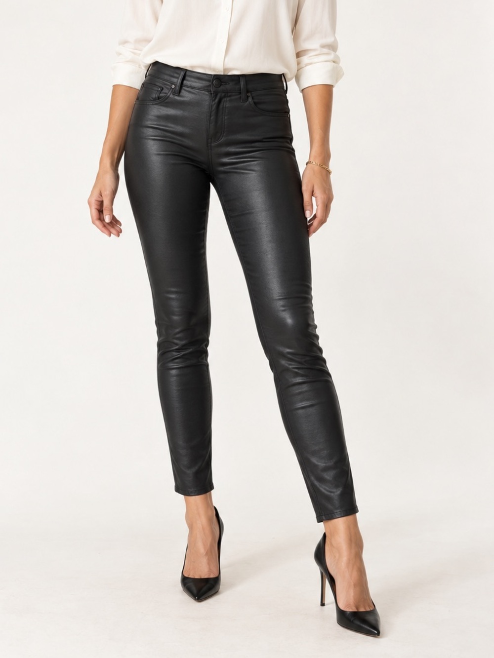 SANCTUARY Black Coated Faux Leather Mid Rise Ankle Skinny Pants Size 16 NWT